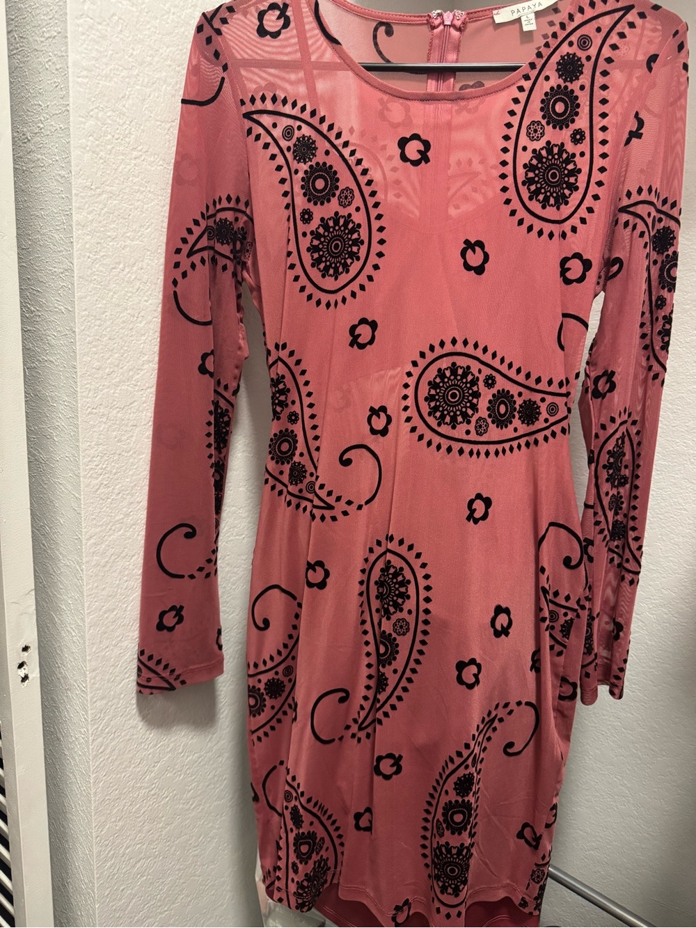 Papaya Rose Pink Paisley Long Sleeve Bodycon Dress